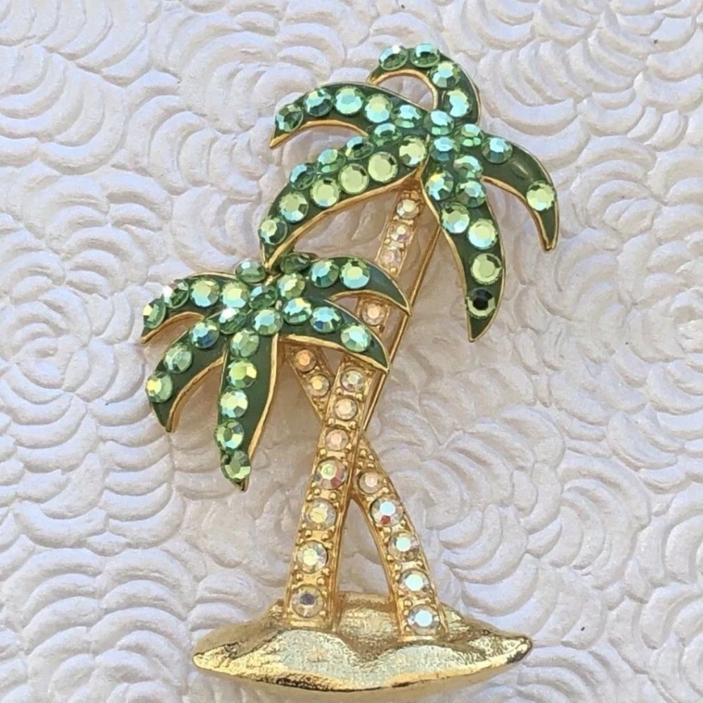 Vintage signe Palm Tree Suzanne Bjontegard Rhinestone brooch
